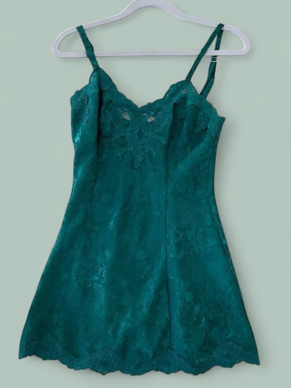 Vintage 90s Victoria's Secret Gold Label Emerald Jacquard Slip Dress